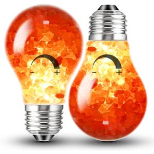 Dimmable Himalayan Salt Lamp LED Light Bulbs, E26 2200K Warm Amber Pink Night Light, 6W Mood Lighting, E26 A60 Salt Rock Stress Relief Bulbs for Bedroom, Decor, Sleep Light, 2pack