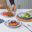 Bestone 7.5 Inch Porcelain Salad Plates Set, Porcelain Dessert/Salad Plate Classic Round with Wide Rim, Lead-Free, Dishwasher, Microwave, Freezer, Oven Safe, for Everyday Use-Set of 6 (Blue)
