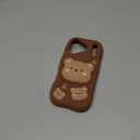 Kawaii 3D Teddy Bear Phone Case for iPhone 17 Pro (with Retractable Phone Stand & Grip) Cute Girly Cartoon Soft Silicone Phone Cover for Girls, Kids, Teens, and Women, Brown