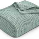 PHF Lightweight Waffle Weave Blanket Twin Size, Breathable & Ultra Soft, 66"x 90" Soft & Cozy Thin Blanket for All Season & Hot Sleepers, Bed, Home Decor - Aqua Gray