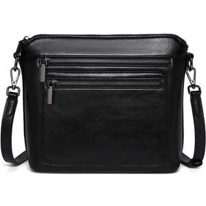 COOLCY Genuine Leather Crossbody Bags for Women Purses and Handbags for Ladies with Multiple Pockets Shoulder Satchel Bag (Black)