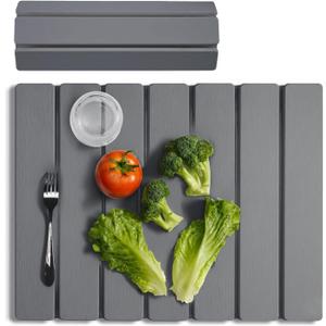 Meowoo Stone Drying Mat for Kitchen Counter, 15.7"x11.8" Foldable Diatomaceous Earth Mat, Super Absorbent, Quick-Dry Bath & Kitchen Pad for Dishes, Cups, Non-Slip, Fits Any Countertop - Dark Gray