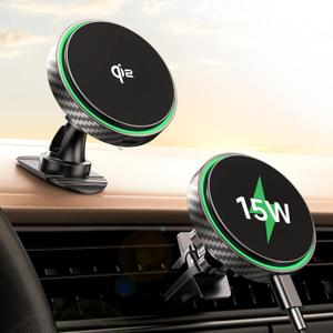 for Magsafe Car Mount Charger 2025 New [Qi2 Certified-15W], 360 Rotatation [Dash & Vent] Wireless Car Mount Charger Fits for iPhone 16 15 14 13 12 Series, for Magnetic iPhone Car Accessories (Black)