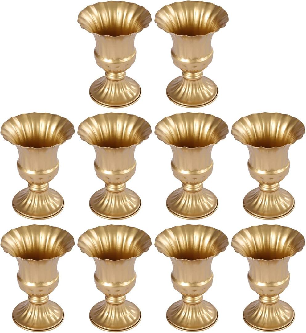 Pack of 10 Metal Flower for Wedding Table Centerpiece 16cm/6.3in High Small Flower Vase Indoor Table Decoration Centre Pieces for Home Dining Room Party Birthday, Gold (10Pack, 16cm/6.3in H, Gold)