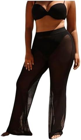 RoseSeek Women's Plus Size Beach Pants Sheer Mesh Swimsuit Coverup High Waisted Bikini Cover Up Bottoms 2XL