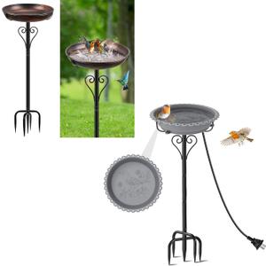 Heated Bird Bath for Winter/Summer, Powerful 100W Thermostat Control Water Heated BirdBaths Bowl for Outdoors with 5-Prong Metal Base Heated Bird Bath (Vintage Bronze+Grey)