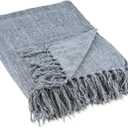 DII Chenille Throw Collection Solid Fringed, 50x60, Soft Denim Gray
