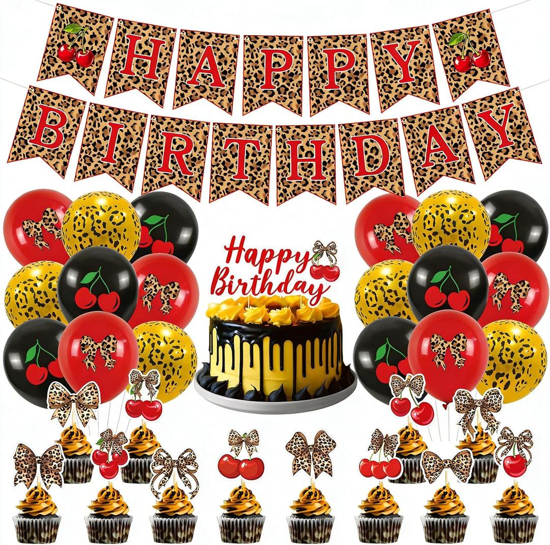 Cheetah Print Balloons Kit - Complete Leopard Birthday Decorations Set with Banner, Red Black Gold Balloons for Women Bachelorette, Jungle Safari Animal Theme Party Supplies