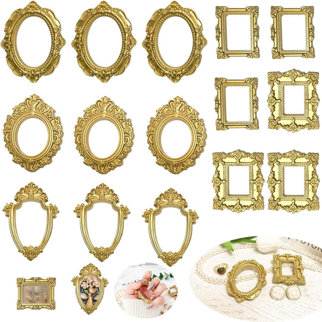 15PCS Vintage Resin Picture Frame - Mini Photo Frame Tiny Antique Frames Small Picture Frame Oval Rectangle Wall Hanging for DIY Jewelry Display Photography Mobile Phone Photo Party Hotel Decor