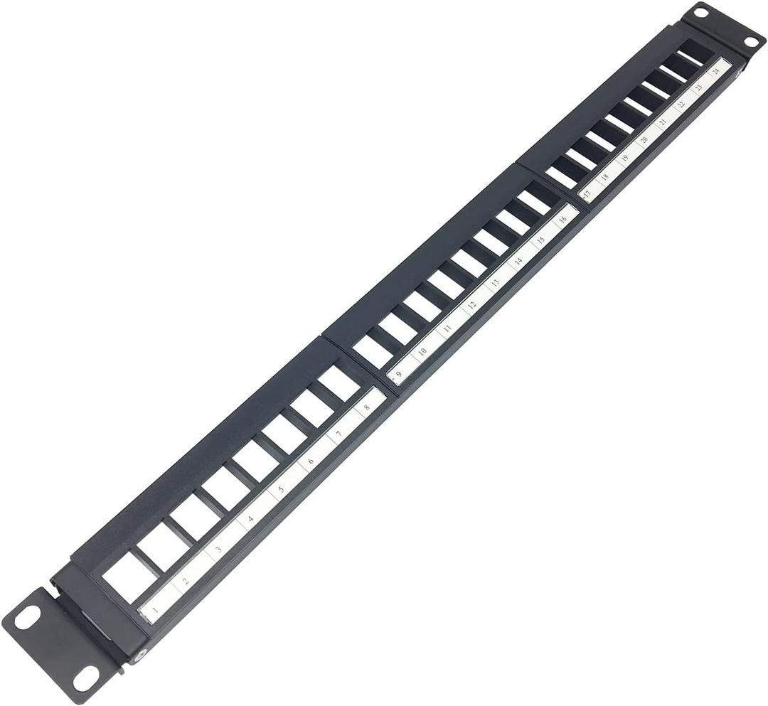 QiaoYoubang 1U Hinged 24 Port Blank Keystone Patch Panel for 19 Inch Rackmount or Wall Mount UTP Unloaded Patch Panel for Ethernet Cat6, Cat5, Cat5E Keystone Jacks or Multimedia (1U24PP)