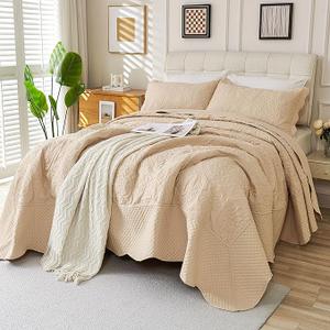 Suchbed Oversized King Quilt Set Bedspread 120x120-Beige California King Quilts 3 PCS-Lightweight Quilted Bedding Extra Large-Bohemian Coverlet for All Season