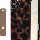 NITITOP Compatible with iPhone 16 Pro Case with Wrist Strap Cute Stylish Leopard Aesthetic Tortoise Amber Design for Women Girls Men Soft TPU Shockproof Protective Cover - Brown