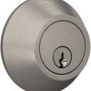 Deadbolt with Round Trim, Keyed 1 Side, Satin Nickel Finish