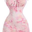 WDIRARA Women's Tie Dye Mini Cami Dress Boho Tie Shoulder Sleeveless Dresses (Medium, Pink)
