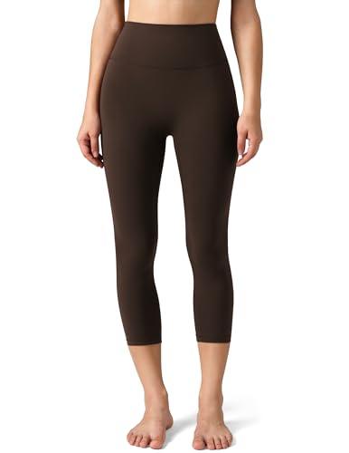 Colorfulkoala Dreamlux No Front Seam Leggings for Women High Waisted Capris 21" Inseam Yoga Pants (Espresso, Small)