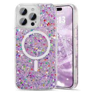 UEEBAI Glitter Case Magnetic for iPhone 16 Pro Case, Luxury Shiny Bling Sparkly Phone Cover Compatible with MagSafe, Wireless Charge Crystal Diamonds Shiny Cover for Women - Purple