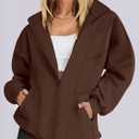 ANRABESS Women's Oversized Full Zip Up Sweatshirts Jacket 2026 Fall Fleece Long Sleeve Hoodies Outfits Brown Small (Brown, S)