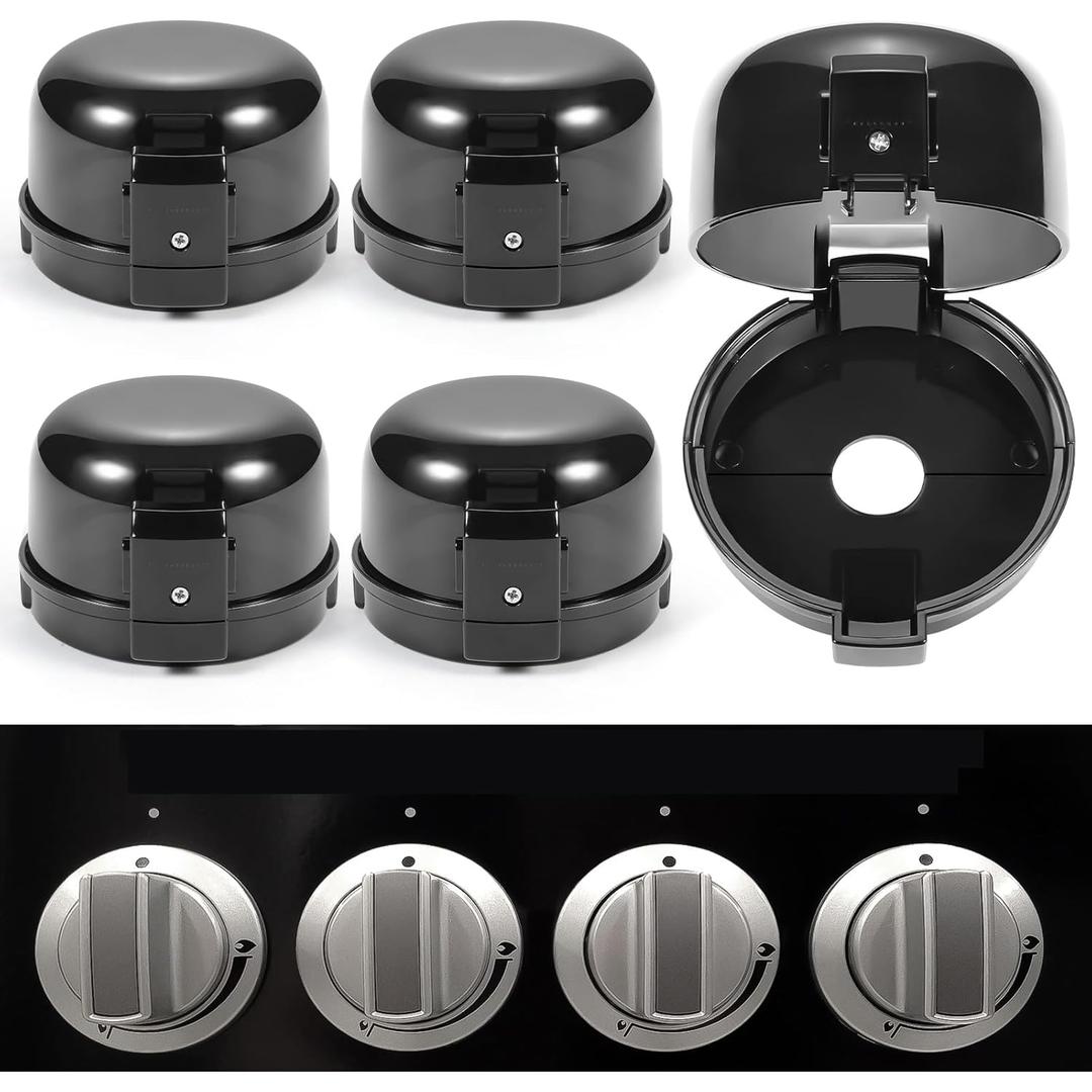 Stove Knob Safety Covers, for Knob Diameter Less Than 2.4", Unlock with Adult Two-Finger, Dual-Key Press Gas Stove Knob Locks, Upgraded Oven Lock Knob Covers for Child Safety, Black Color, Pack of 5