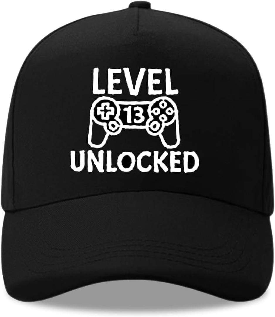 Level 13 Unlocked Gamer Hat is a Great 13th Birthday Gift for Teenage Gamers, The Perfect Gaming Party Hat Black (Black), One Size
