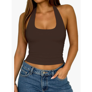 ForeFair Backless Halter Tops for Women - Summer Tank Top Casual Open Back Cute Sleeveless Size L