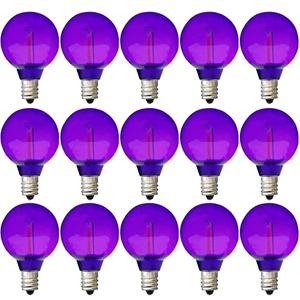 Minsily 15 Pack G40 LED Christmas Replacement Bulbs 1W Shatterproof G40 Globe Light Bulbs for Outdoor String Lights E12 Candelabra Base LED Edison Filament Bulbs for Outdoor Patio Home Decor(Purple)