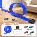 KETIEE Flex Tracks 16Ft for Kids: Flexible Race Car Ramp Track with 4 Small Racecars and 8 Suction Cups Compatible with Diecast 1/64th Cars, Rolls Up Portable Racetrack for Ages 3 & Up, Blue