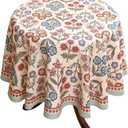 French Linen Round Tablecloth,Vintage Multiple Prints Table Cloth,Soft and Durable Tablecloths,Decor Table Cover for Kitchen,Dining,Tea Party,Home,Christmas,Diameter 55"
