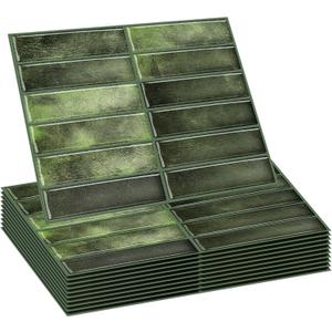 Drydiet 10 Sheets Tile Peel and Stick Backsplash 11.43 x 9 3D Wall Kitchen Stick on Tiles for Kitchen Marble Tiles (Green)