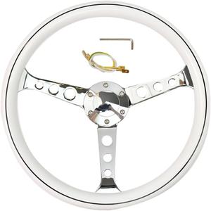 380 mm (15 inches) Wood Steering Wheel-Classic - ABS Wood with Polished Spokes 3 Aluminum Spoke Bracket 6 Bolts,Dish Depth 60MM-Universal Fit