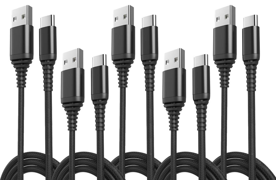 5-Pack USB Type-C Cables [6ft, 3.0A Fast Charge] - USB A to Type C 2m Long Braided Fast Charging Cords for Samsung Galaxy S23 S21 S20 S10 Note 20 10, Pixel 7a 6 5 4, Moto Edge, PS5 (6 FT)
