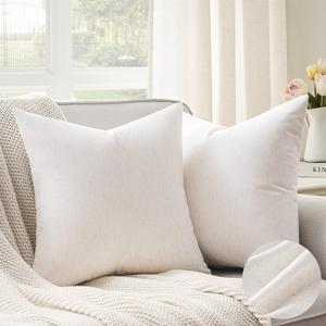 Throw Pillow Covers 18x18 inches Set of 2, Neutral Cotton Decorative Linen Pillow Covers Farmhouse Square Cushion Cases for Sofa Couch Bed Spring Home Decor