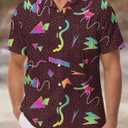 KYKU 80s Costume 90s Clothes Hawaiian Shirt for Men Button Down Shirts Short Sleeve Retro Disco Outfits (Small)