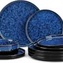 vancasso Starry Plates and Bowls Sets,12 Pieces Blue Dinnerware Sets for Kitchen,Modern Stoneware Dishes Set for 4,Dishwasher and Microwave Safe