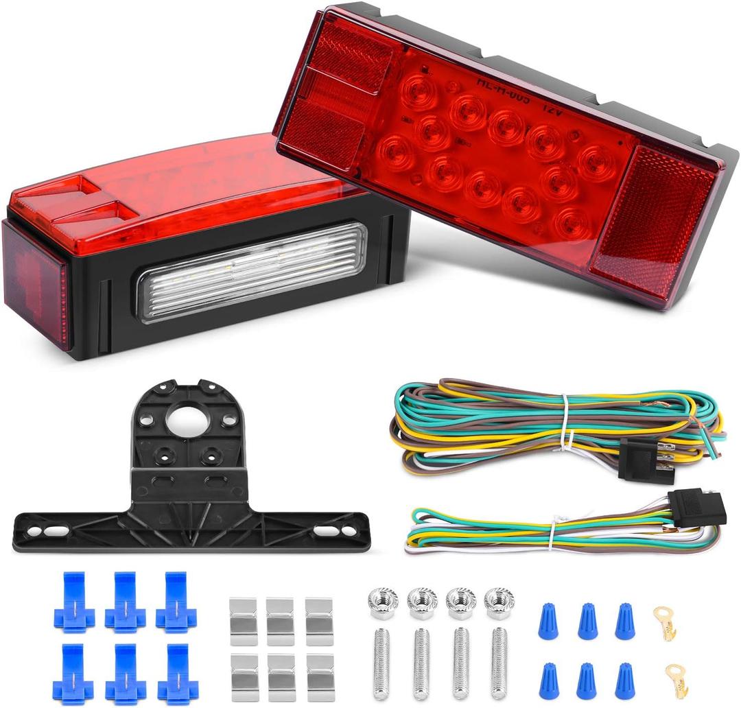 Nilight TL-20 2PCS Submersible Kit Low Profile Rectangular LED Stop Tail Turn Signal Side Marker Light on 12V RV Pickup Trucks Marine Boats Trailers