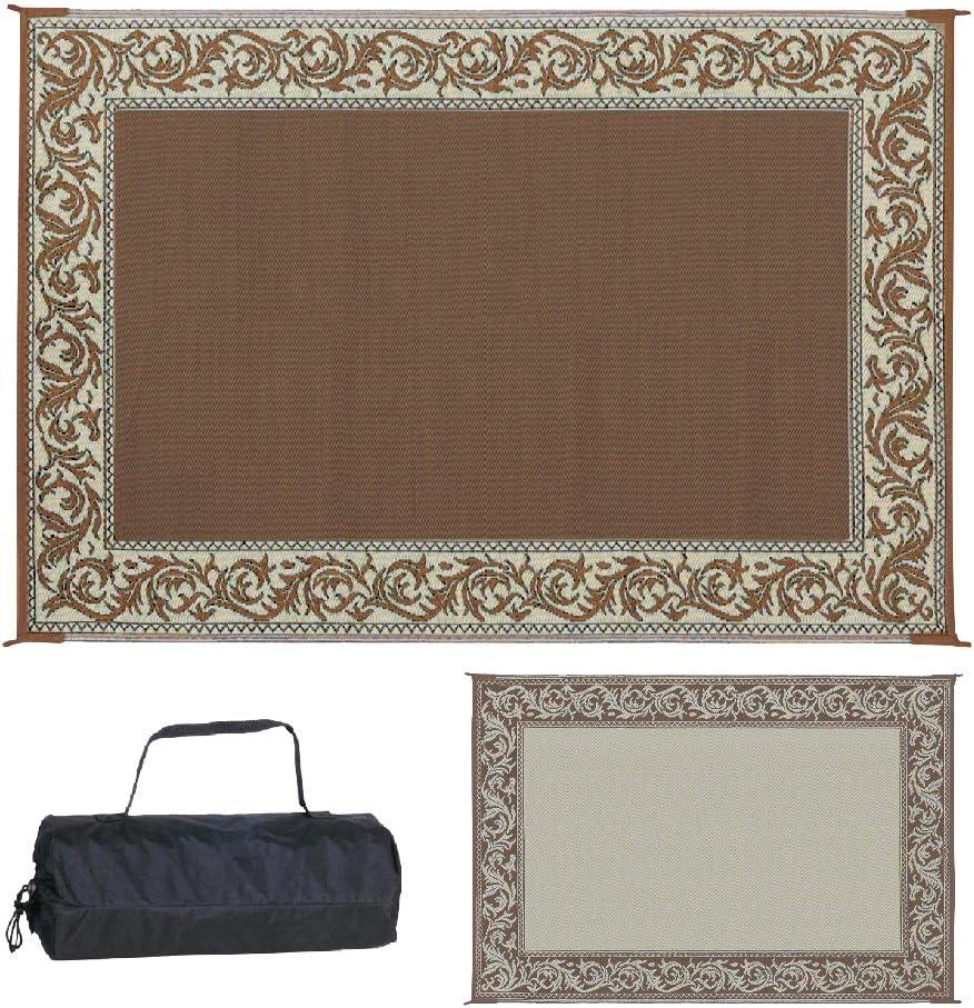 Stylish Camping Ming's Mark RD7 Stylish Camping Reversible Classical Patio Mat - 6' x 9', Brown/Beige