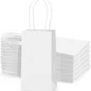 BagDream 50 Pack 3.5x2.4x6.7 Inches Small Kraft Paper Gift Bags with Handles Bulk Mini Party Favor Bags Candy Bags Recyclable White Paper Bag for Samples