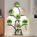 CODACE Plant Stand Indoor with Grow Lights, 6 Tiered Plant Shelf Indoor, 50" Corner Plant Stands for Indoor Plants, Lighted Tree-Shaped Plant Holder, Tall Flower Display Rack for Living Room