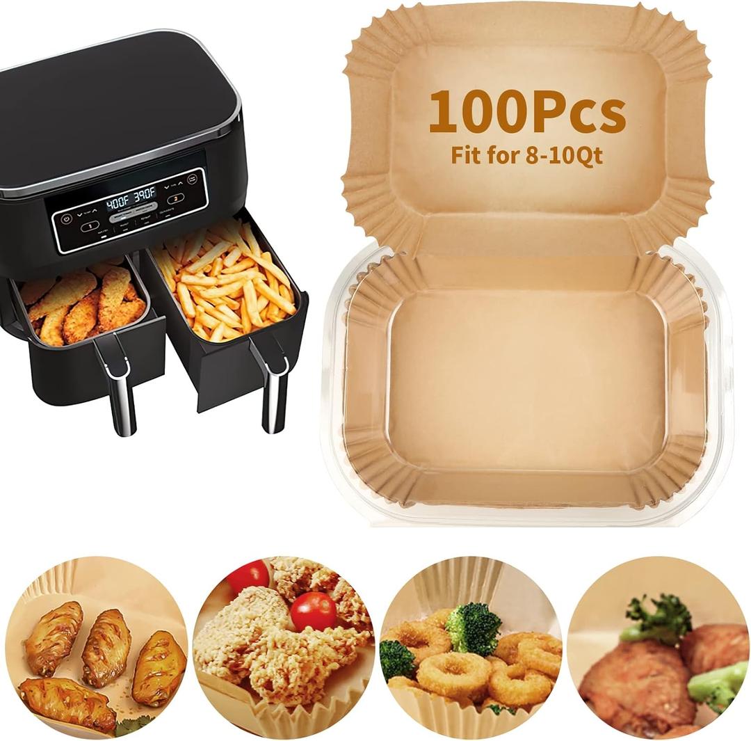 Air Fryer Disposable Paper Liner for Ninja DZ201/DZ401/DZ550/DZ302/SL401/SL451,100PCs Rectangle 8.6x 5.5'' Baking Parchment Paper Inserts Accessories,Ninja Foodi Dual Papel para Freidora de Aire