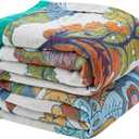 Boho Blanket Soft Muslin BohoThrow Blanket, 100% Cotton Floral Printed Farmhouse Decor All Season Reversible Rustic Throw for Sofa Couch Chair (60"x80")