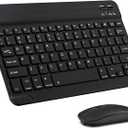 Ultra-Slim Bluetooth Keyboard and Mouse Combo Rechargeable Portable Wireless Keyboard Mouse Set for Apple iPad iPhone iPadOS/iOS 13 and Above Samsung Tablet Phone Smartphone Android (Black)