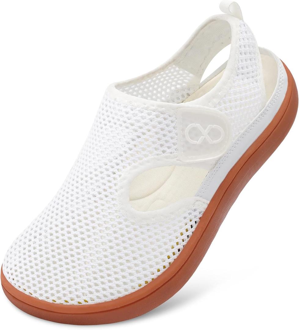 XIHALOOK Womens Flat Sandals Closed Toe Summer Breathable Mesh Sandals for Beach Travel Casual Walking Shoes Zero Drop Wide Barefoot Shoes (White), Size: 9.5 Wide
