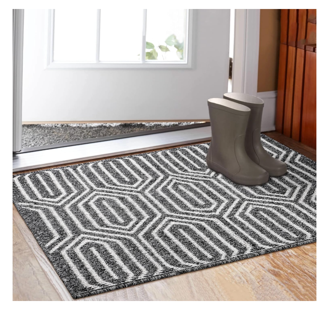 Indoor Doormat 32"x 48", Absorbent Front Back Door Mat Floor Mats, Rubber Backing Non Slip Door Mats Inside Mud Dirt Trapper Entrance Door Rug Carpet, Machine Washable Low Profile-Black Time Cloister