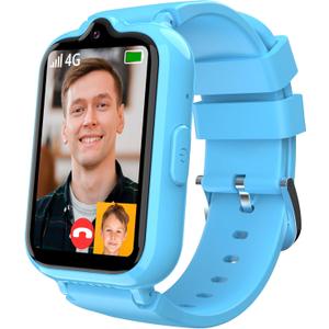 4G Kids Smart Watch with GPS Tracker, Kids Cell Phone Watch with Video & Voice Calling Texting Alarm SOS Calculator Pedometer Camera School Mode Math Game, Smart Watch for Boys Age 5-12(Blue)