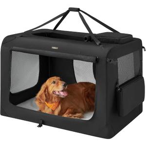 Feandrea 48 Inches Collapsible Soft Dog Crate, Portable Travel Dog Crate for Indoor and Outdoor Use, Dog Carrier Kennel with Safety Zippers, for Living Room, Car, Travelling, Camping, Black UPDC12H
