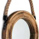 Funly mee Rustic Round Decorative Mirror with Solid Wood Frame&Rope Hanging,Farmhouse Antique Wall Decor(Small 9.9X9.9in)