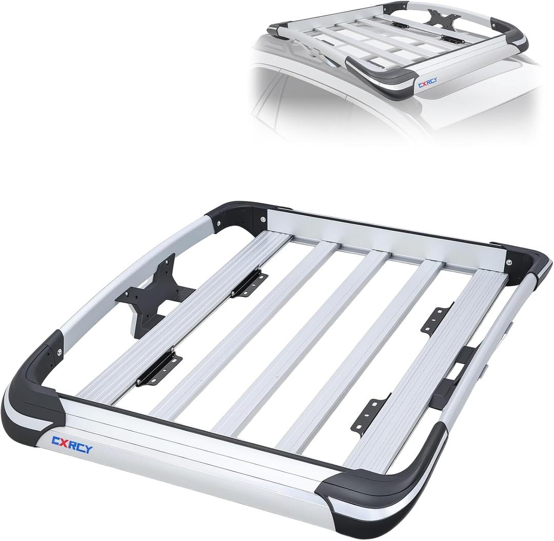 Roof Basket, Anti-Rust Aluminum Roof Basket, Universal Rooftop Cargo Carrier, Suitable for roof Racks, Equipped with crossbars,63"x43"x6",250lb Supports, Large Version (Silver)
