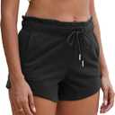 Women's Sweat Shorts Cotton French Terry Drawstring Summer Workout Casual Lounge Shorts with Pockets, Large, Black