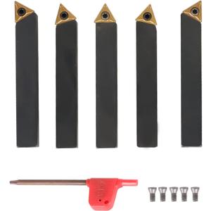 Dindmall 5Pcs 3/8 Inch Indexable Carbide Lathe Turning Tool Holder Metal Lathe Tools Inserts Bits with TCMT110204 Carbide Inserts