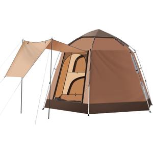 TUKAILAI Instant Camping Tent, Hexagonal Design Automatic Dome Tent with 4 Mesh Windows and 1 Door, Easy Setup Pop Up Tent with Vestibule & Rainfly