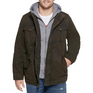 Levi's Men's Washed Cotton Hooded Military Jacket (Regular & Big & Tall Sizes) (Black)